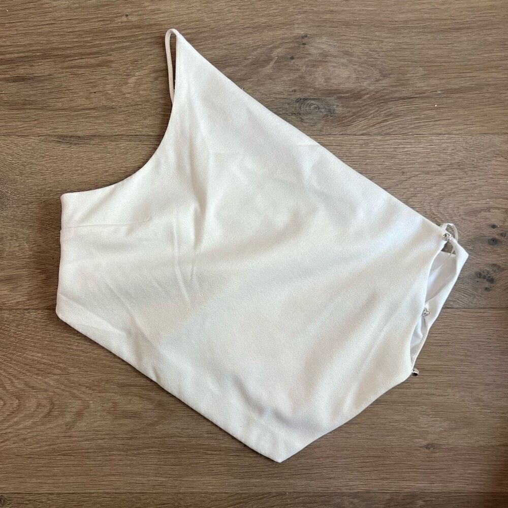 Zara Women's White Sleeveless Asymmetrical Cut-Out Cropped Tank Top Size Large